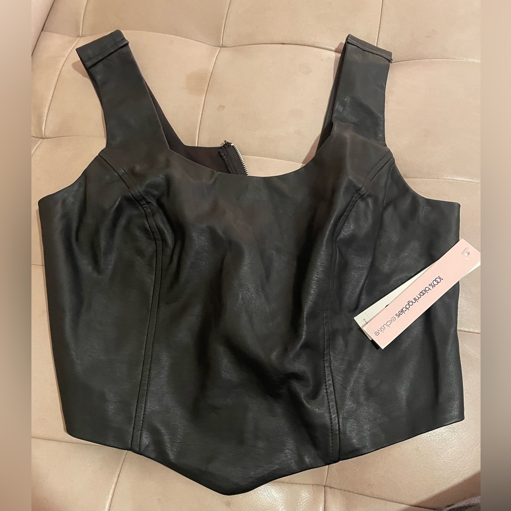 Black Pleather Zip Up Top